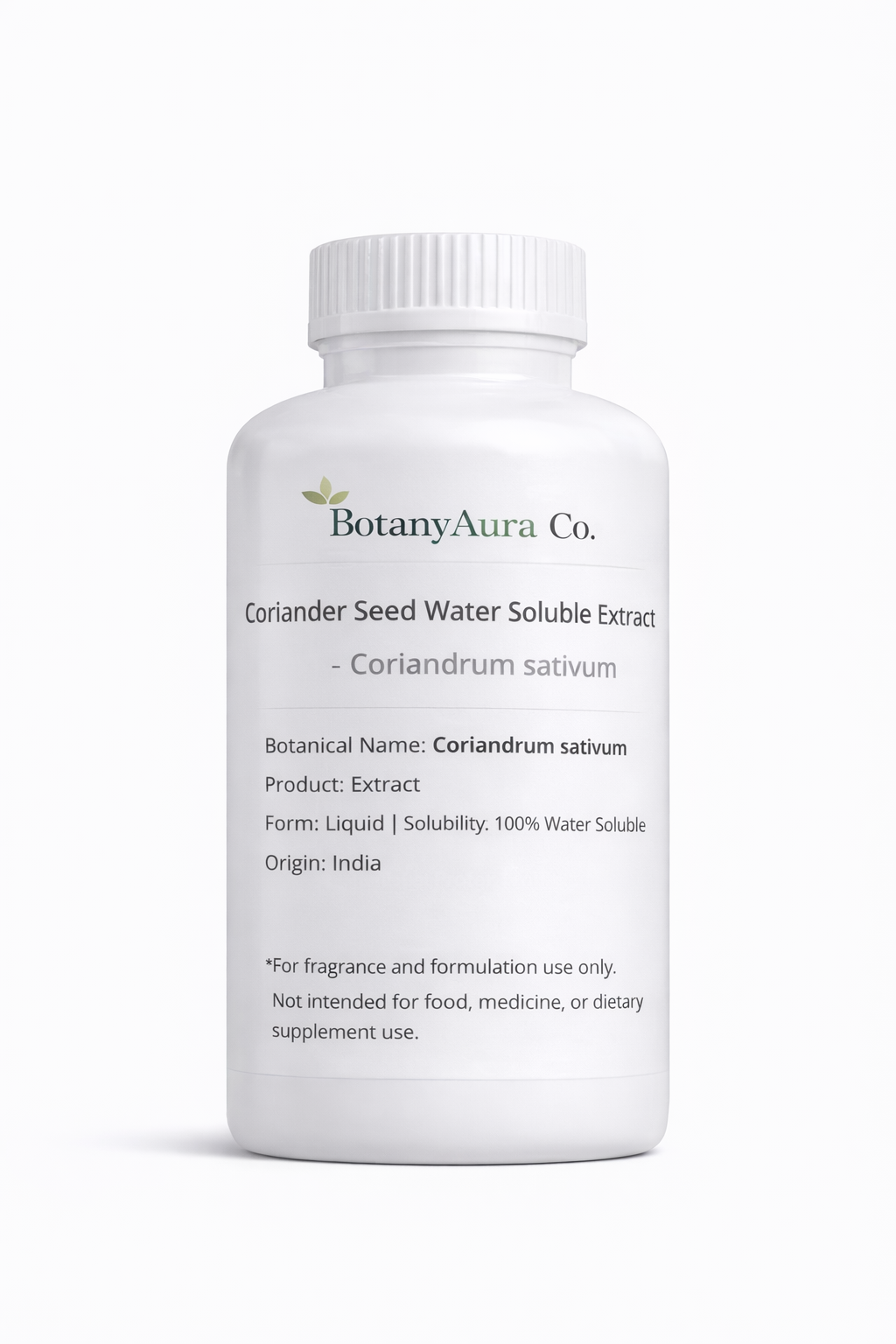 Coriander Seed Water Soluble Extract by BotanyAura Co. in white bottle