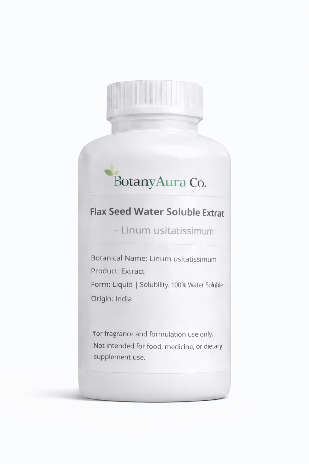 Flax Seed Water Soluble Extract by BotanyAura Co. in white bottle