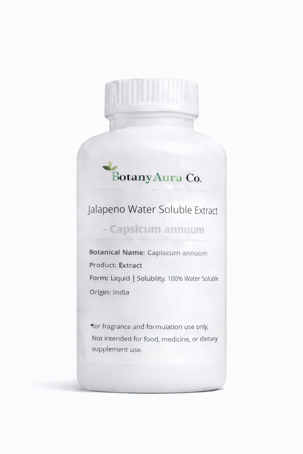 Jalapeño Water Soluble Extract by BotanyAura Co. in white bottle
