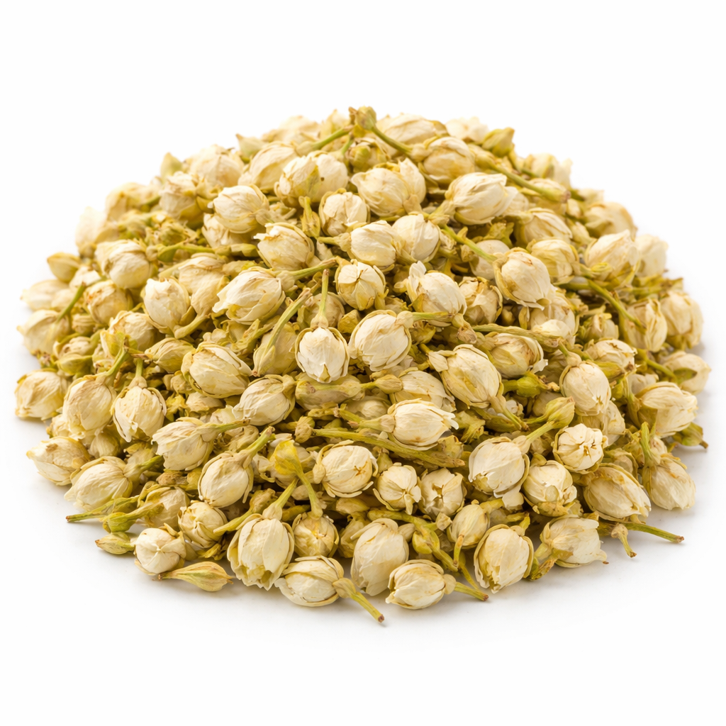 Dried Jasmine Flower Whole natural Jasminum sambac buds on white background