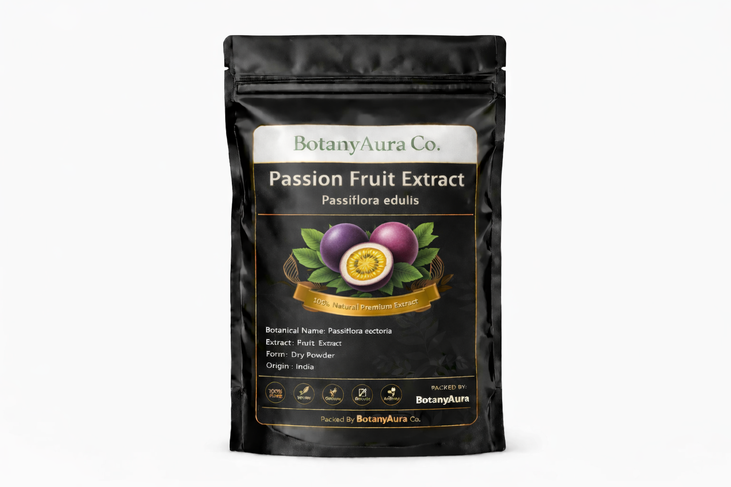 Passion Fruit Extract dry powder made from Passiflora edulis packed by BotanyAura Co.