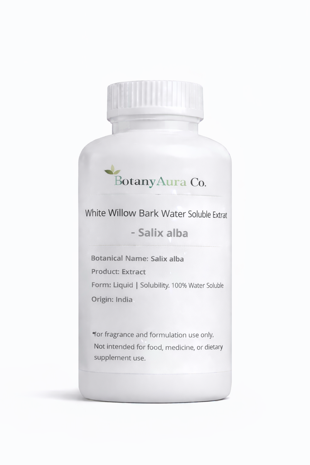 White Willow Bark Water Soluble Extract by BotanyAura Co. in white bottle