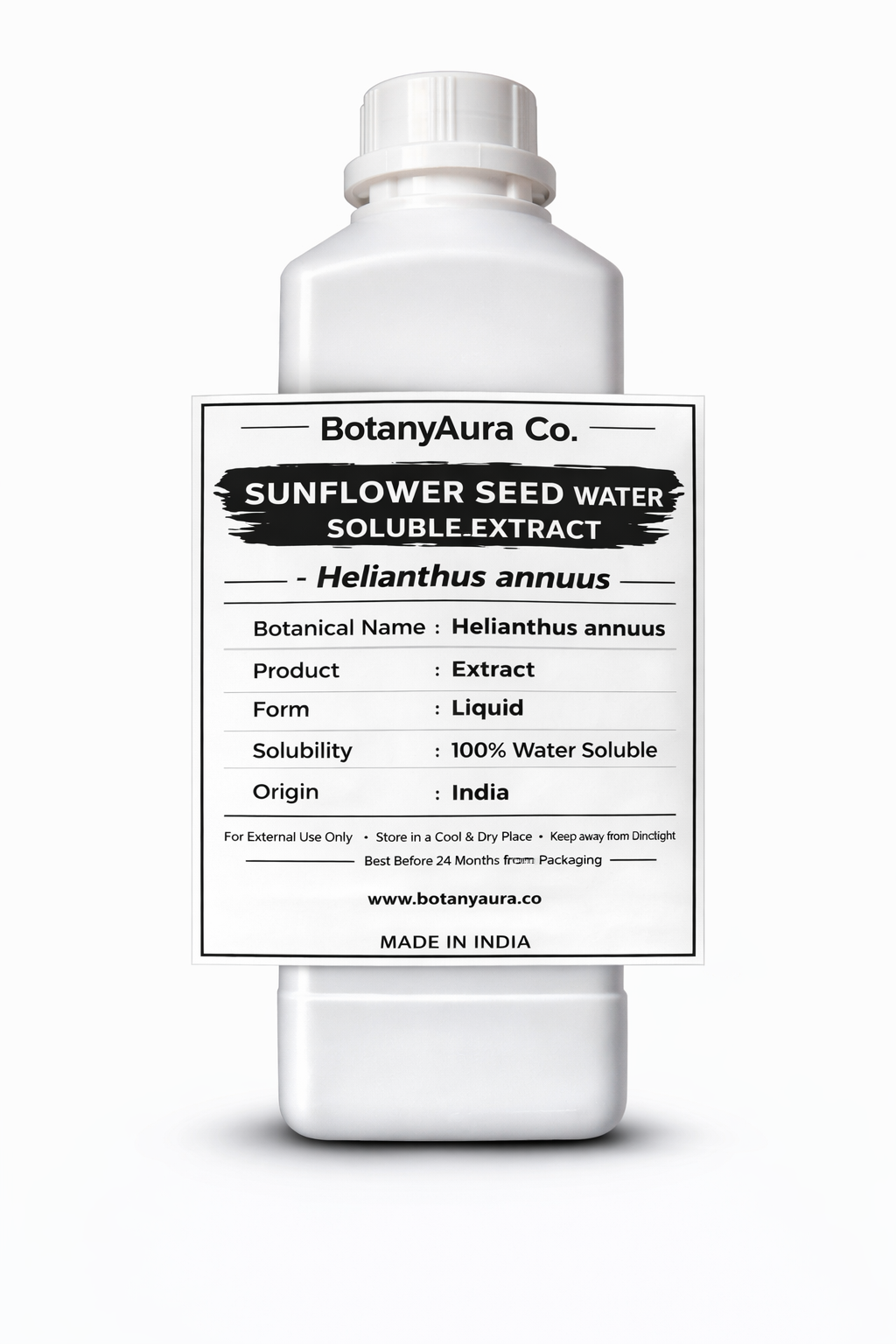 Sunflower Seed Water Soluble Extract by BotanyAura Co. in white bottle