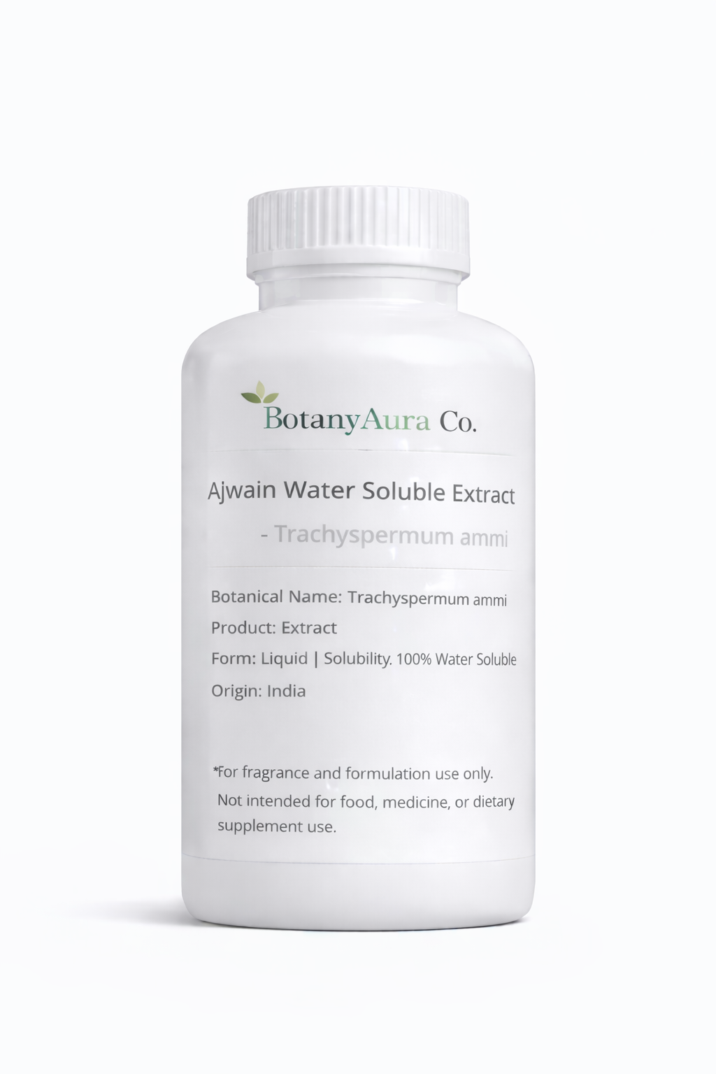 Ajwain Water Soluble Extract by BotanyAura Co. in white bottle