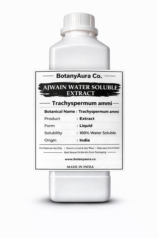Ajwain Water Soluble Extract by BotanyAura Co. in white bottle