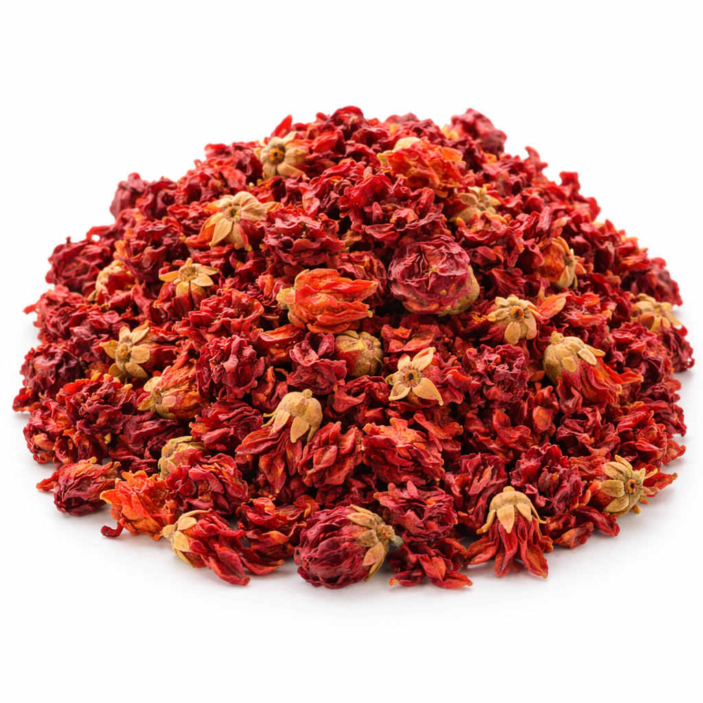 Dried Anar Phool Whole natural Punica granatum flowers on white background