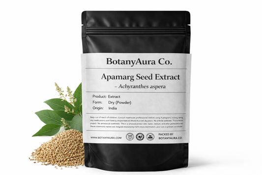Apamarg Seed Extract Powder (Achyranthes aspera) in black pouch with seeds – premium herbal extract
