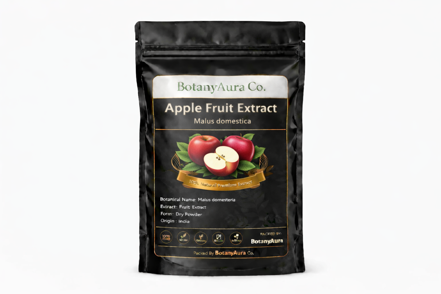 Apple Fruit Extract dry powder made from Malus domestica packed by BotanyAura Co.