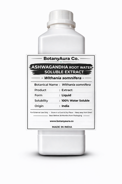 Ashwagandha Root Water Soluble Extract by BotanyAura Co. in white bottle