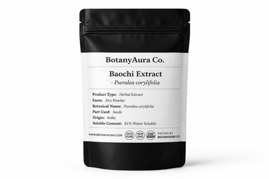 Babchi Extract Powder Psoralea corylifolia in black pouch BotanyAura Co