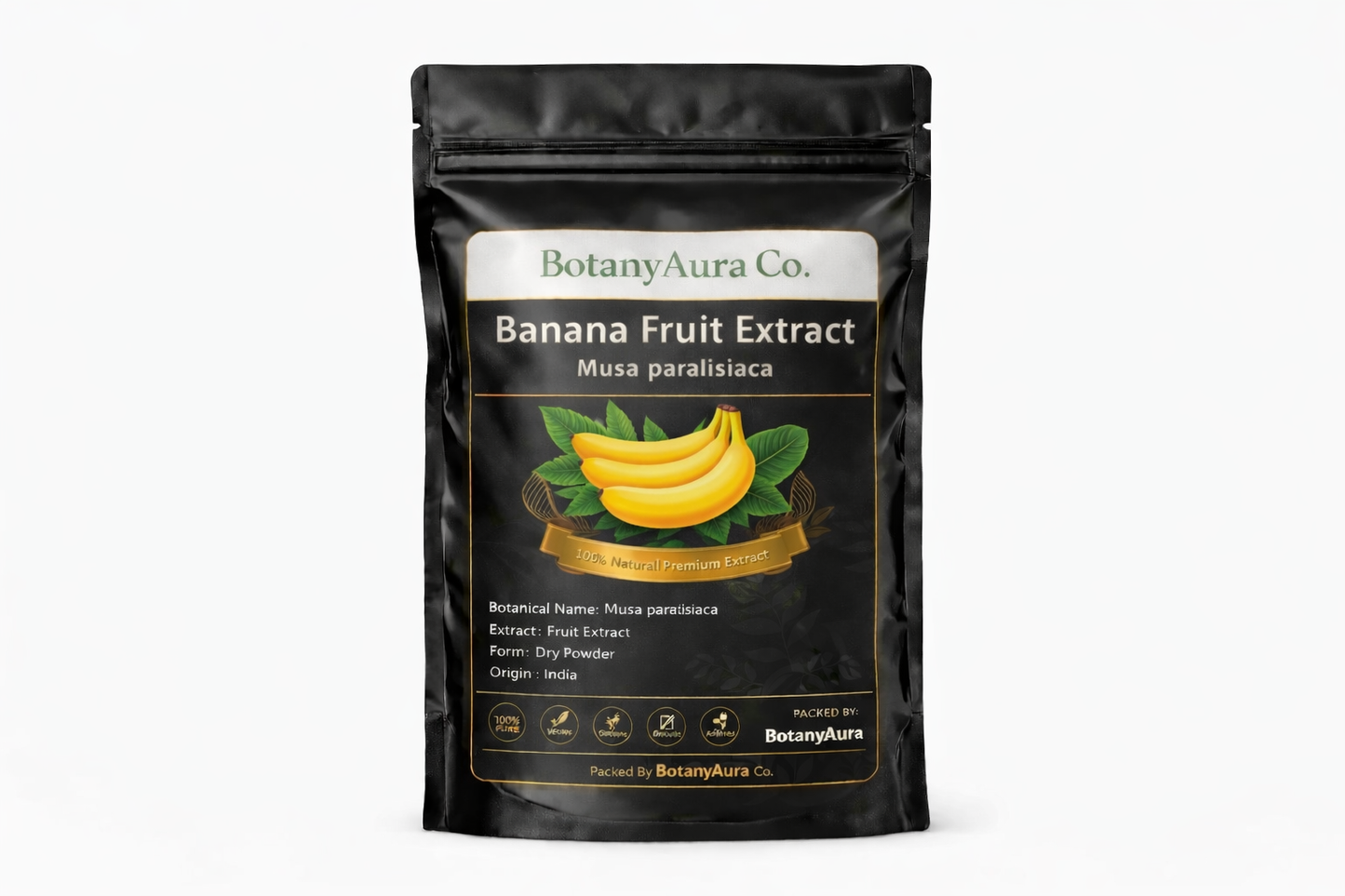Banana Fruit Extract dry powder made from Musa paradisiaca packed by BotanyAura Co.
