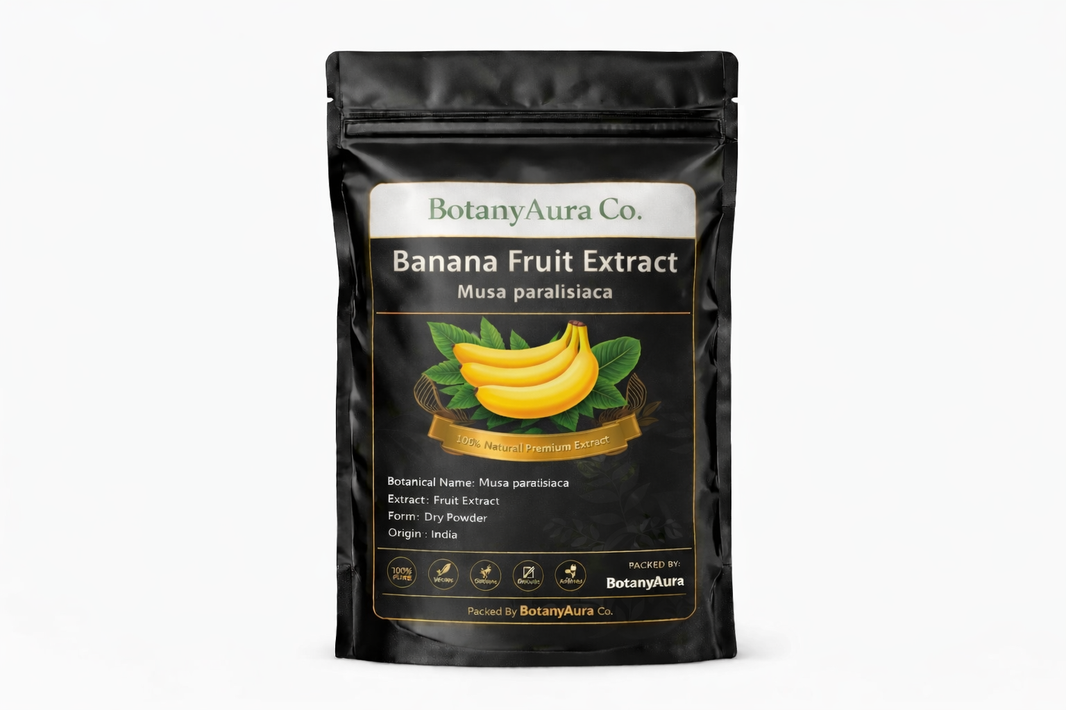Banana Fruit Extract dry powder made from Musa paradisiaca packed by BotanyAura Co.