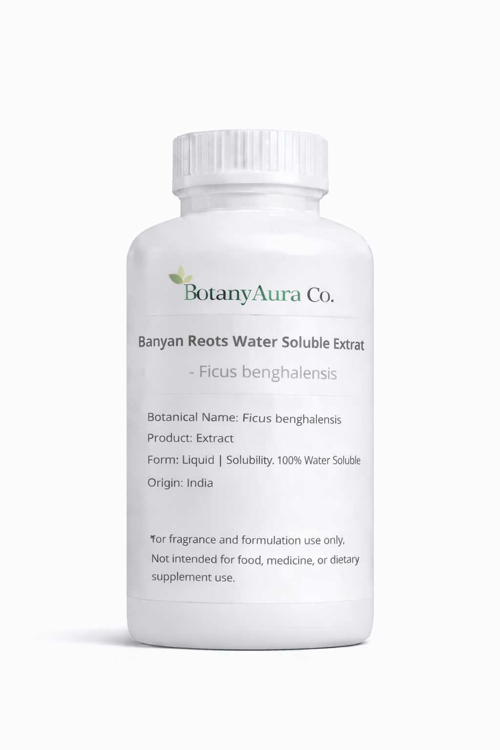 Banyan Roots Water Soluble Extract by BotanyAura Co. in white bottle