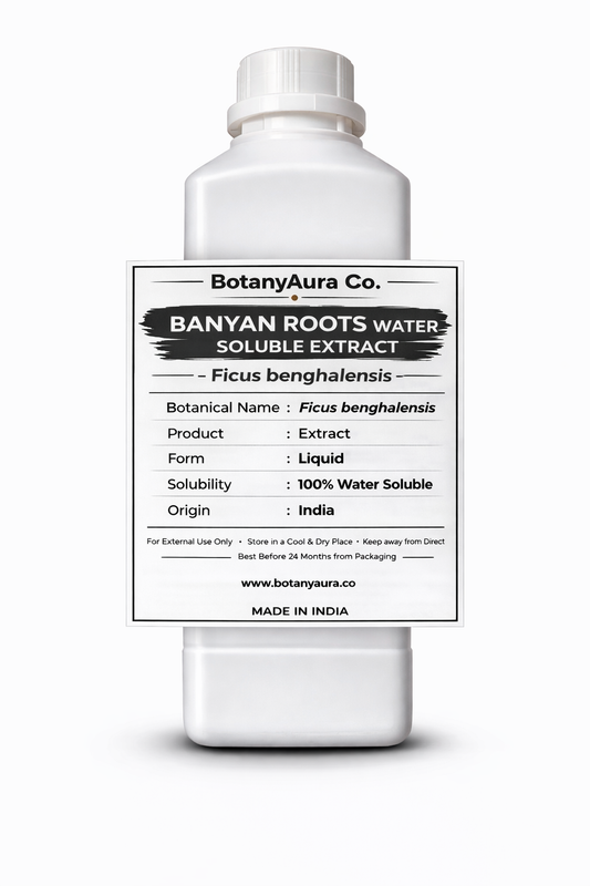 Banyan Roots Water Soluble Extract by BotanyAura Co. in white bottle