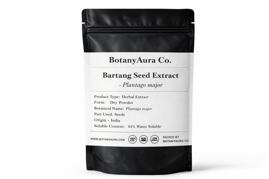 Bartang Seed Extract Powder Plantago major in black pouch BotanyAura Co