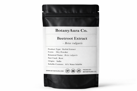 Beetroot Extract Powder Beta vulgaris in black pouch BotanyAura Co