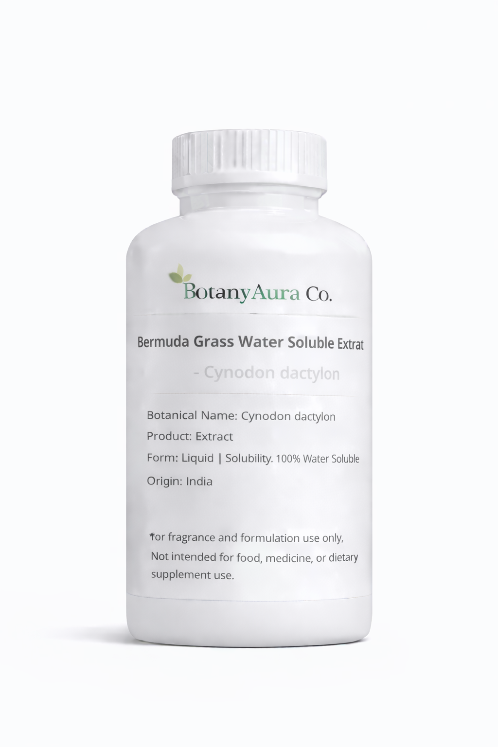 Bermuda Grass Water Soluble Extract by BotanyAura Co. in white bottle