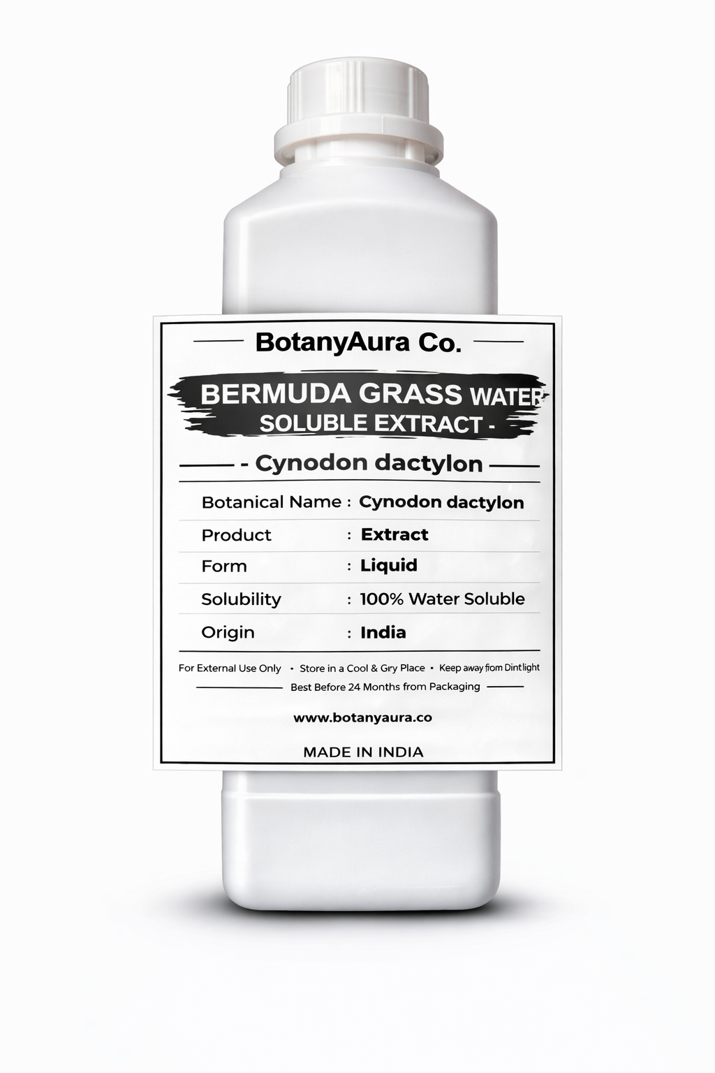 Bermuda Grass Water Soluble Extract by BotanyAura Co. in white bottle