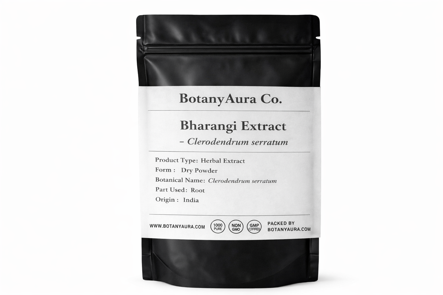 Bharangi Extract Powder Clerodendrum serratum in black pouch BotanyAura Co