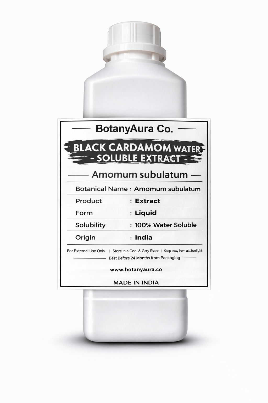 Black Cardamom Water Soluble Extract by BotanyAura Co. in white bottle