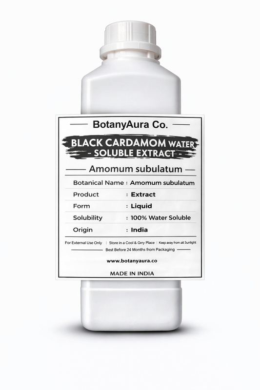 Black Cardamom Water Soluble Extract by BotanyAura Co. in white bottle