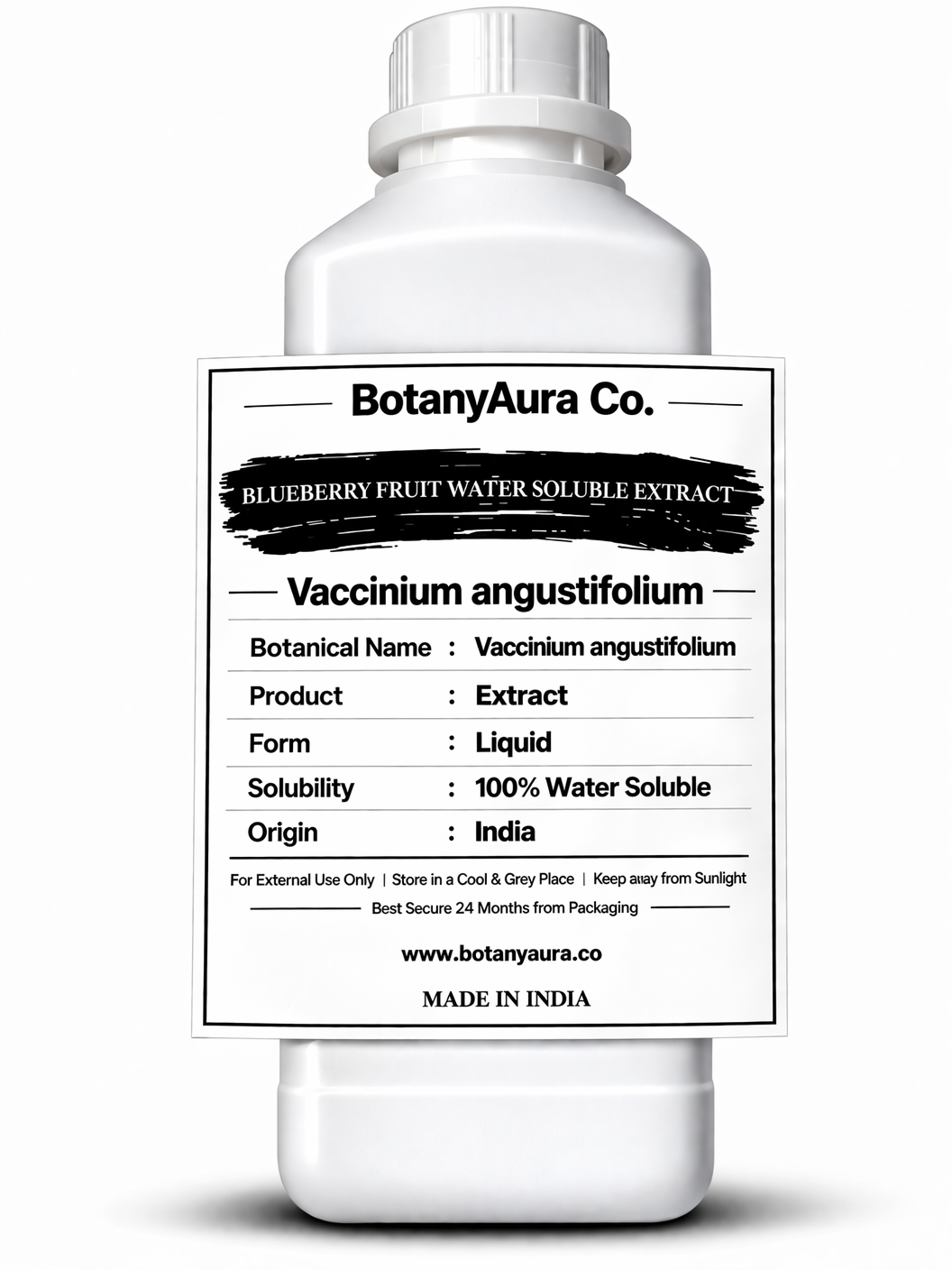 Blueberry Fruit Water Soluble Extract by BotanyAura Co. in white bottle