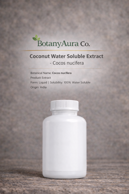 Coconut Water Soluble Extract by BotanyAura Co. in white bottle