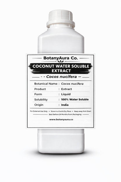 Coconut Water Soluble Extract by BotanyAura Co. in white bottle