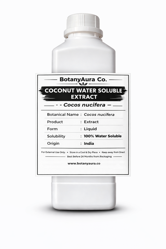 Coconut Water Soluble Extract by BotanyAura Co. in white bottle