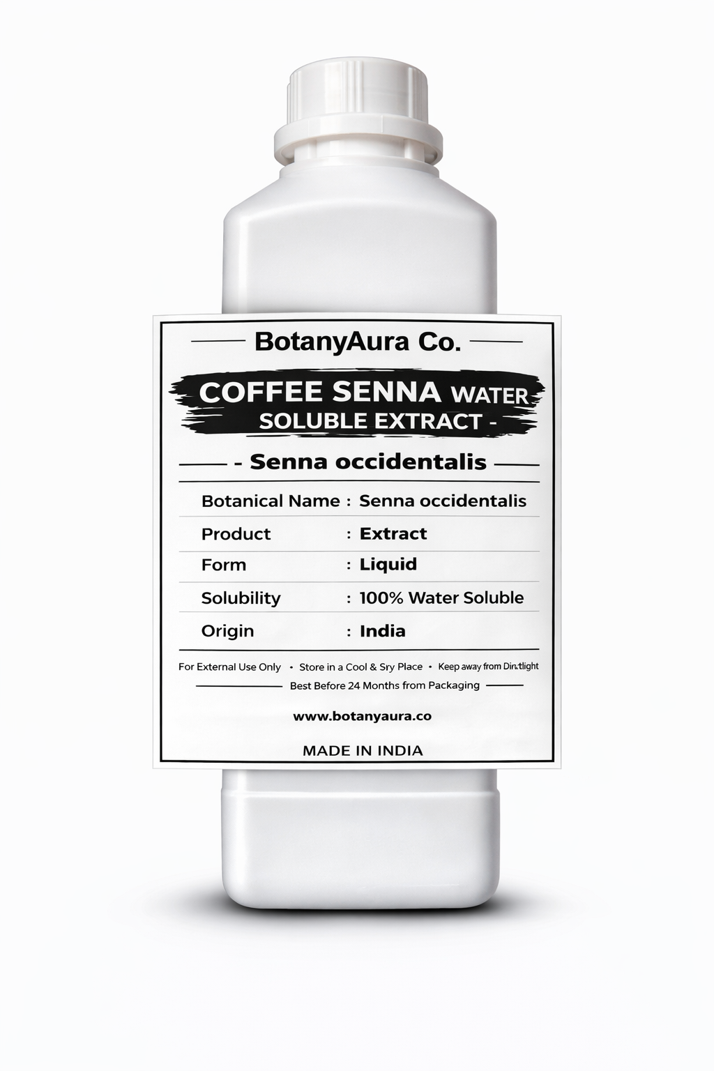 Coffee Senna Water Soluble Extract by BotanyAura Co. in white bottle
