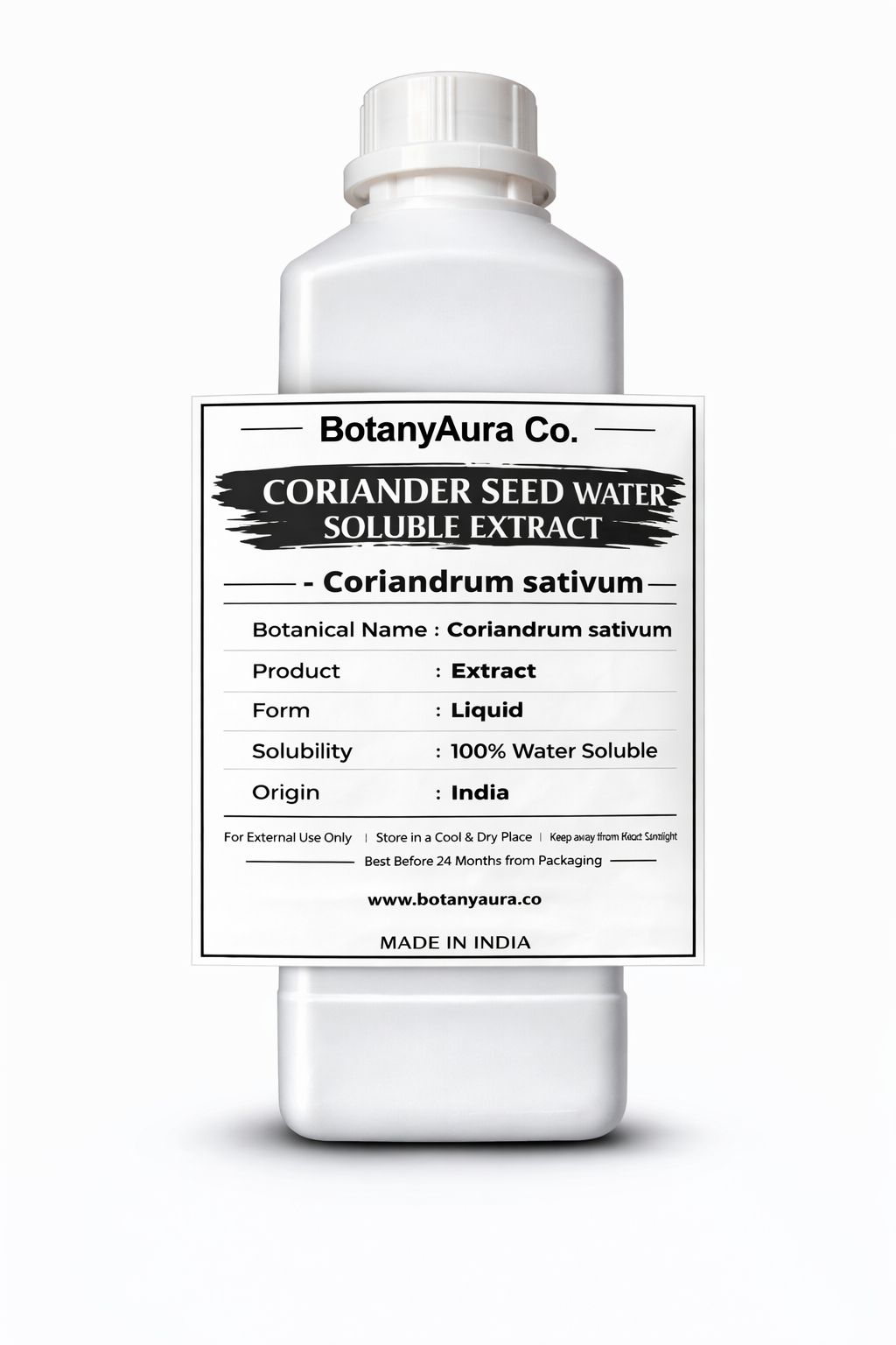 Coriander Seed Water Soluble Extract by BotanyAura Co. in white bottle