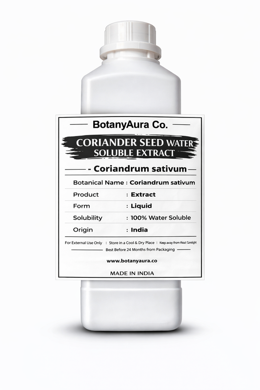 Coriander Seed Water Soluble Extract by BotanyAura Co. in white bottle