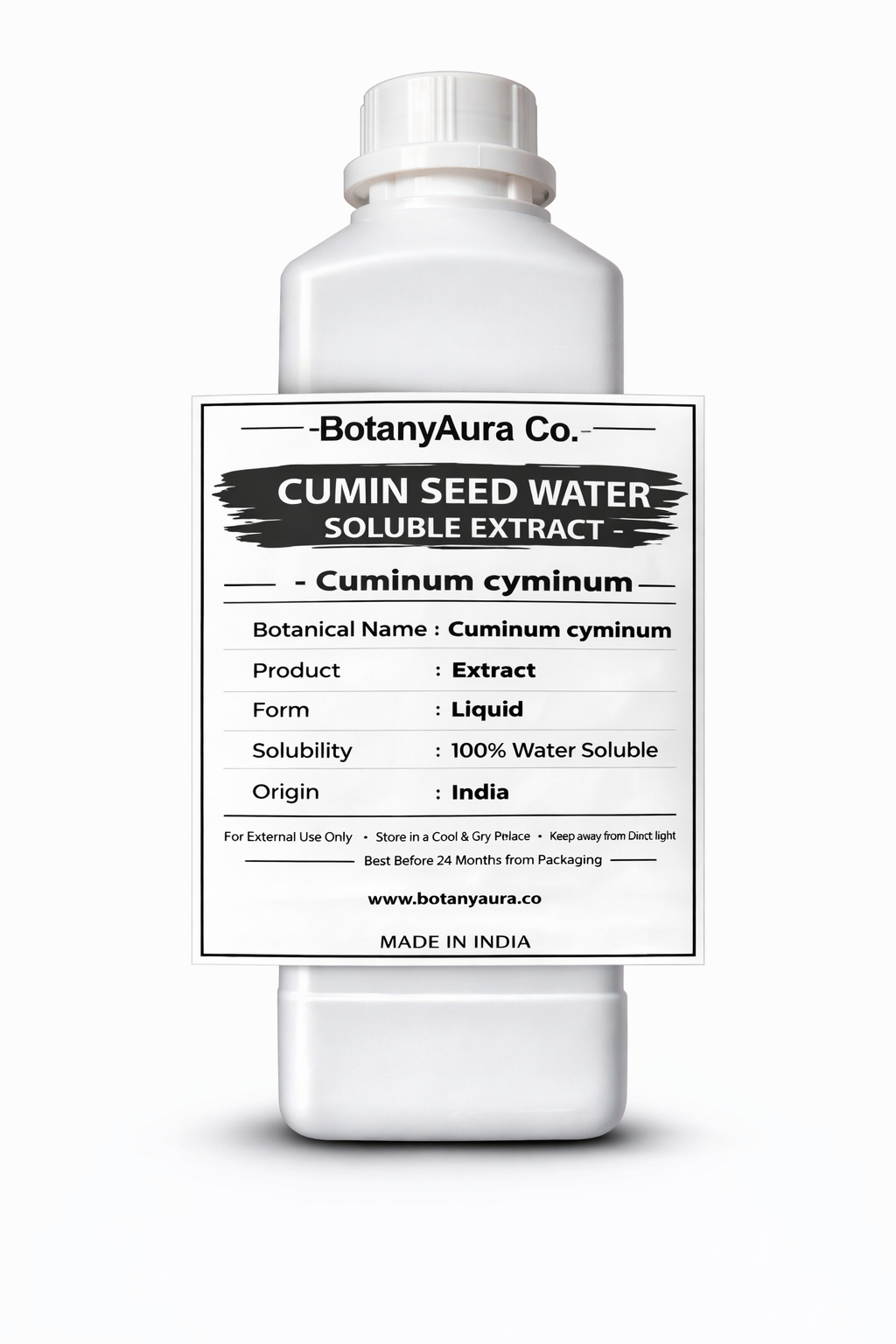 Cumin Seed Water Soluble Extract by BotanyAura Co. in white bottle