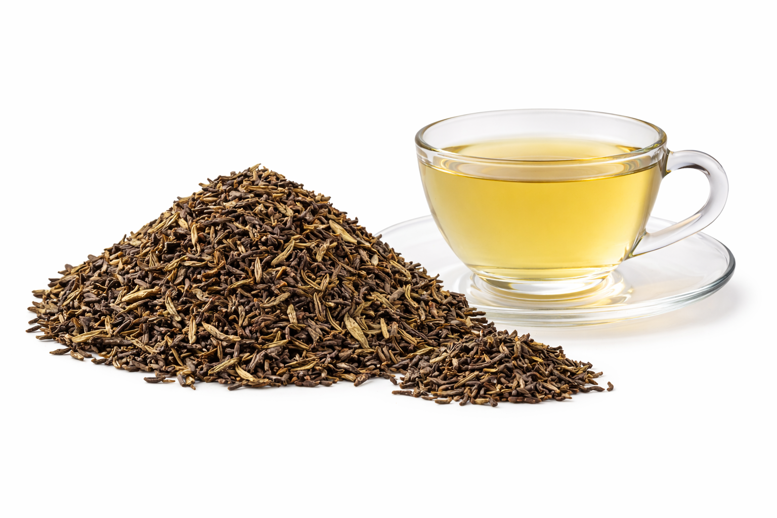 Darjeeling tea original 100% leaf brewed in glass cup with whole tea leaves