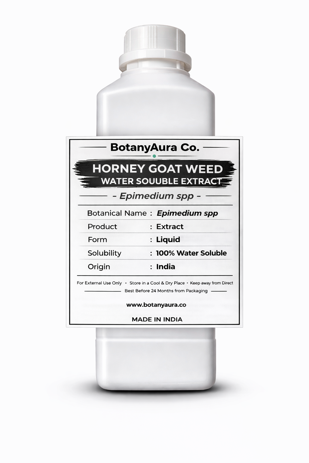 Horny Goat Weed Water Soluble Extract by BotanyAura Co. in white bottle