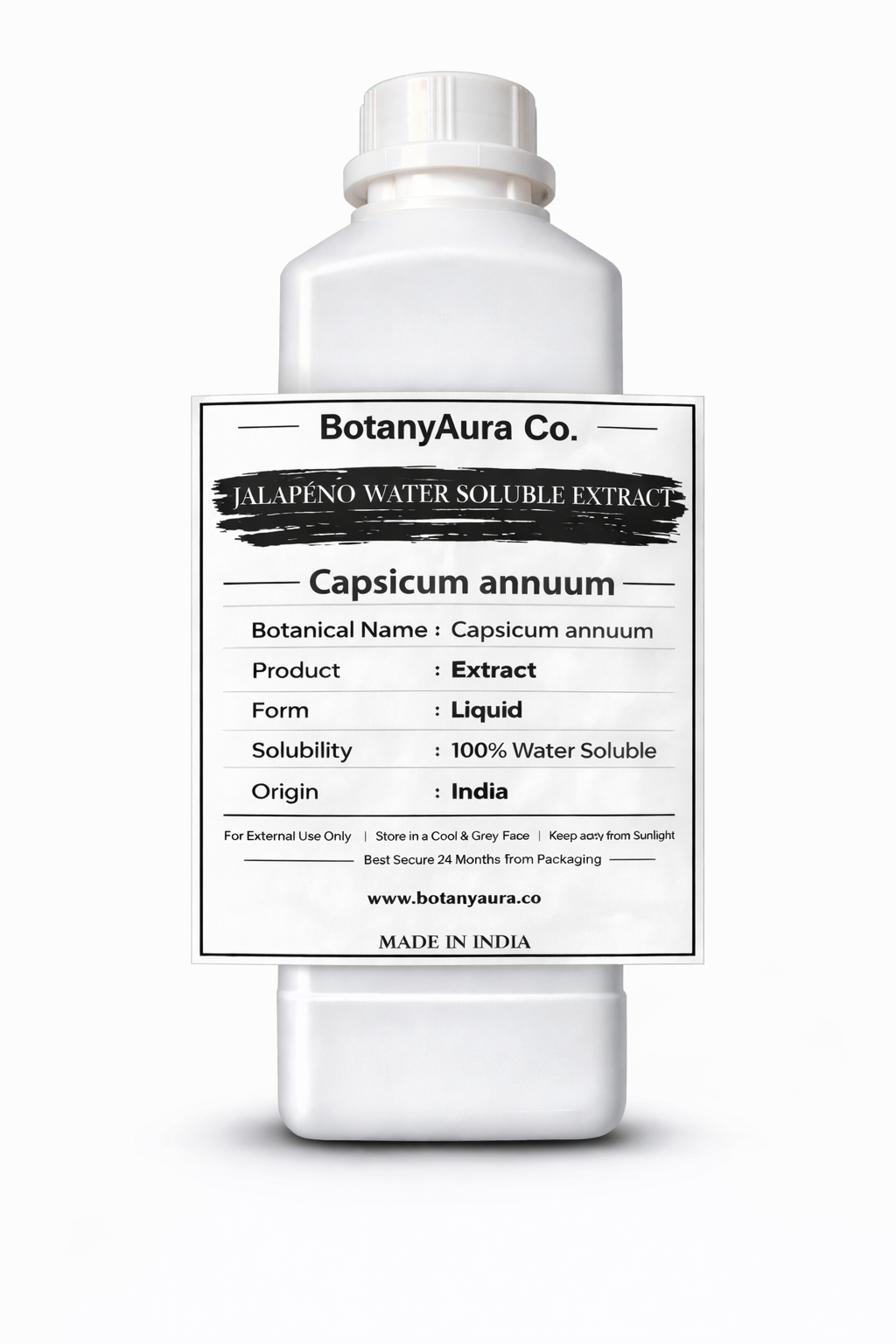 Jalapeño Water Soluble Extract by BotanyAura Co. in white bottle