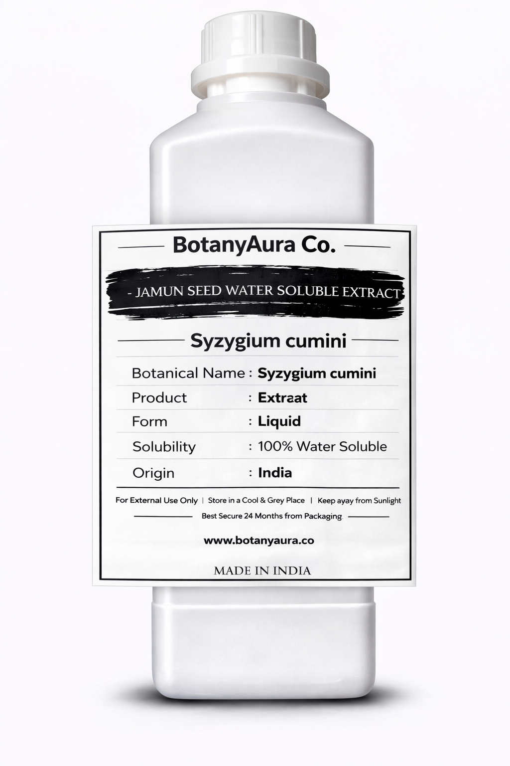 Jamun Seed Water Soluble Extract by BotanyAura Co. in white bottle