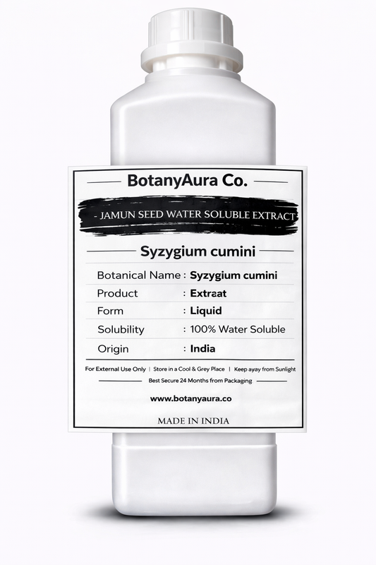 Jamun Seed Water Soluble Extract by BotanyAura Co. in white bottle