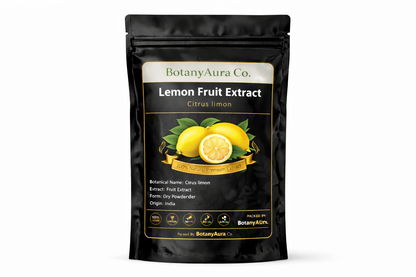 Lemon Fruit Extract dry powder made from Citrus limon packed by BotanyAura Co.