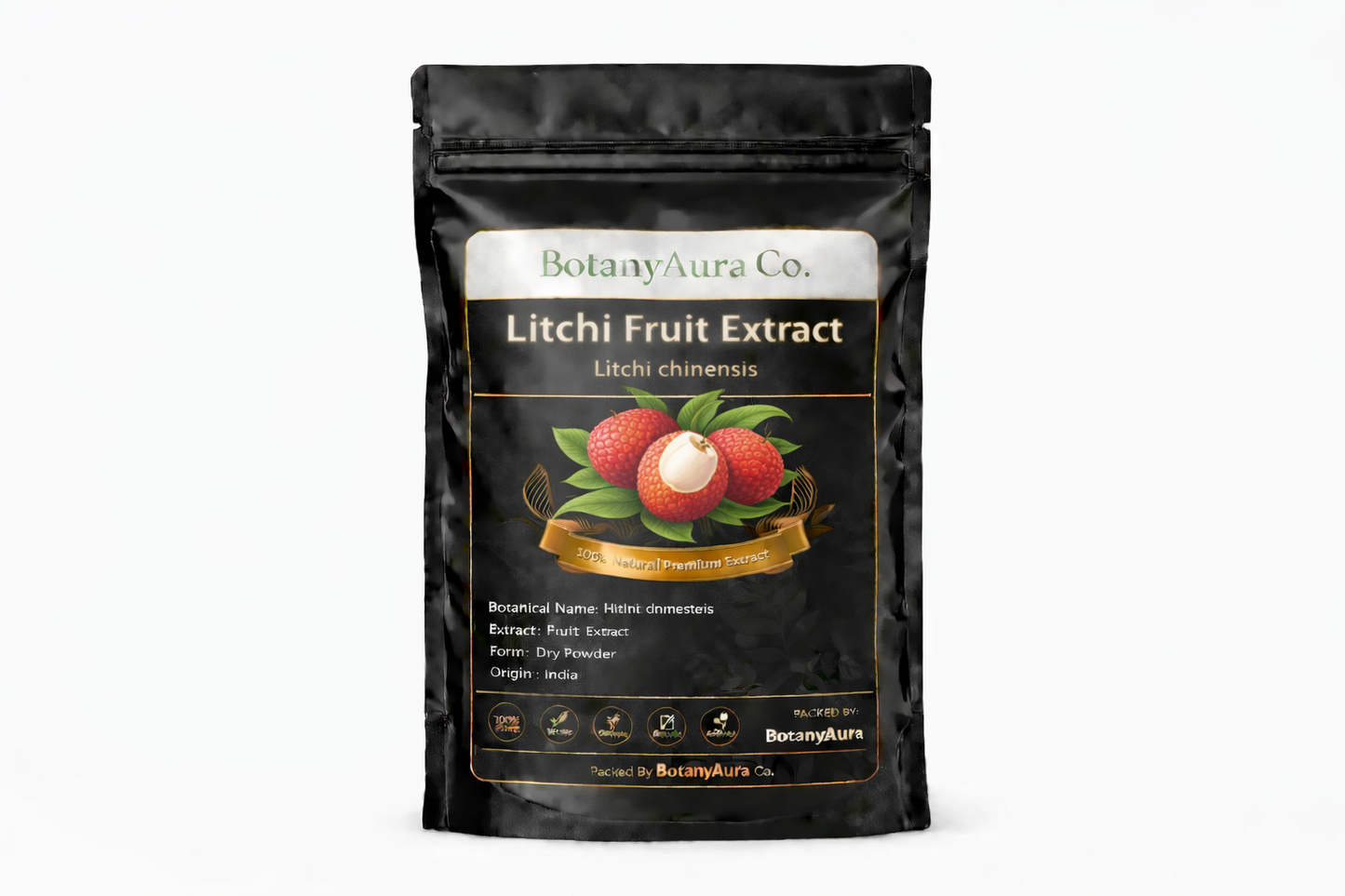 Litchi Fruit Extract dry powder made from Litchi chinensis packed by BotanyAura Co