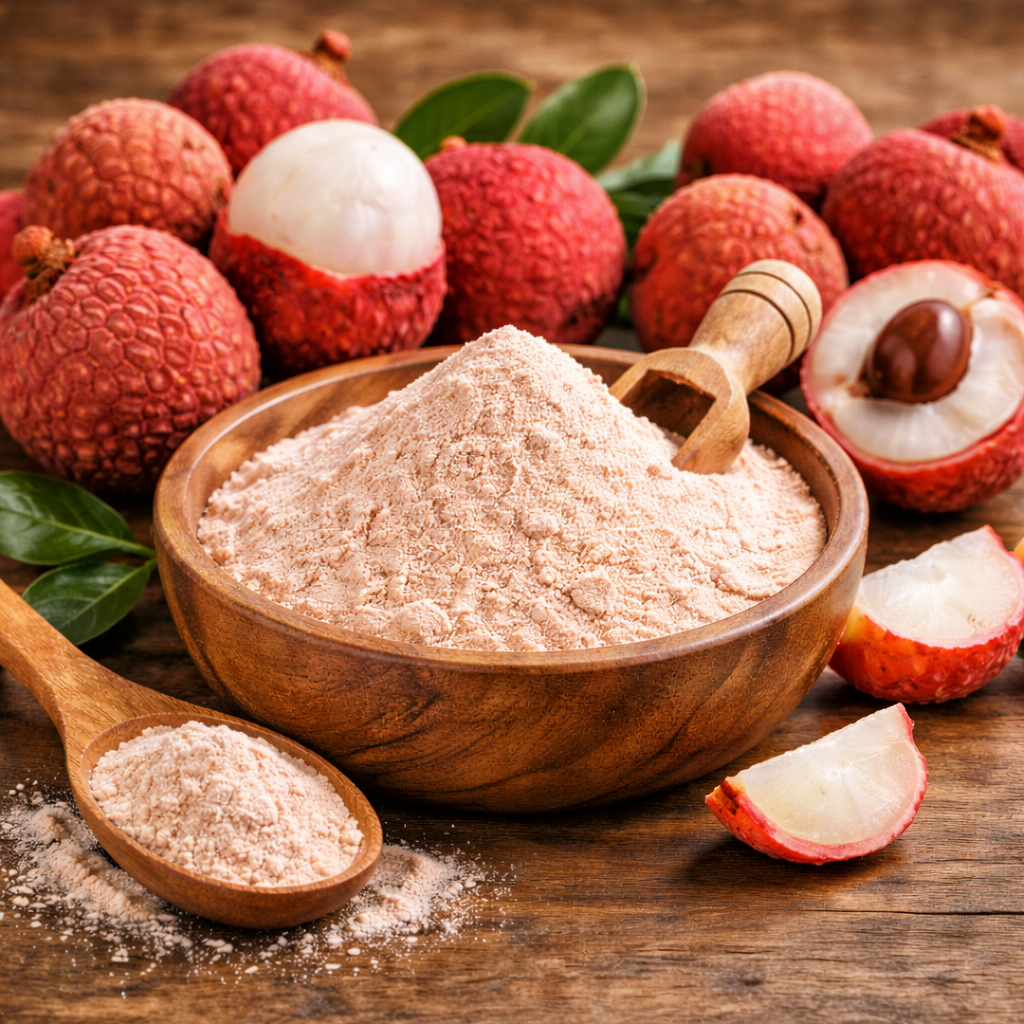100% natural Litchi Fruit Powder made from ripe lychee fruit
