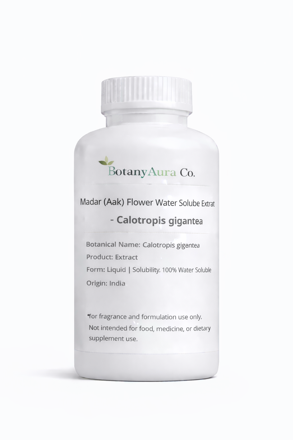 Madar (Aak) Flower Water Soluble Extract by BotanyAura Co. in white bottle