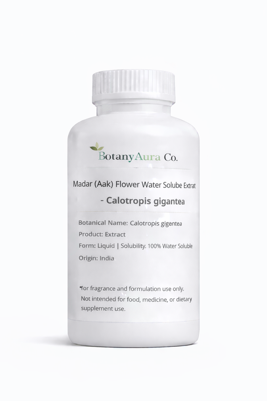 Madar (Aak) Flower Water Soluble Extract by BotanyAura Co. in white bottle