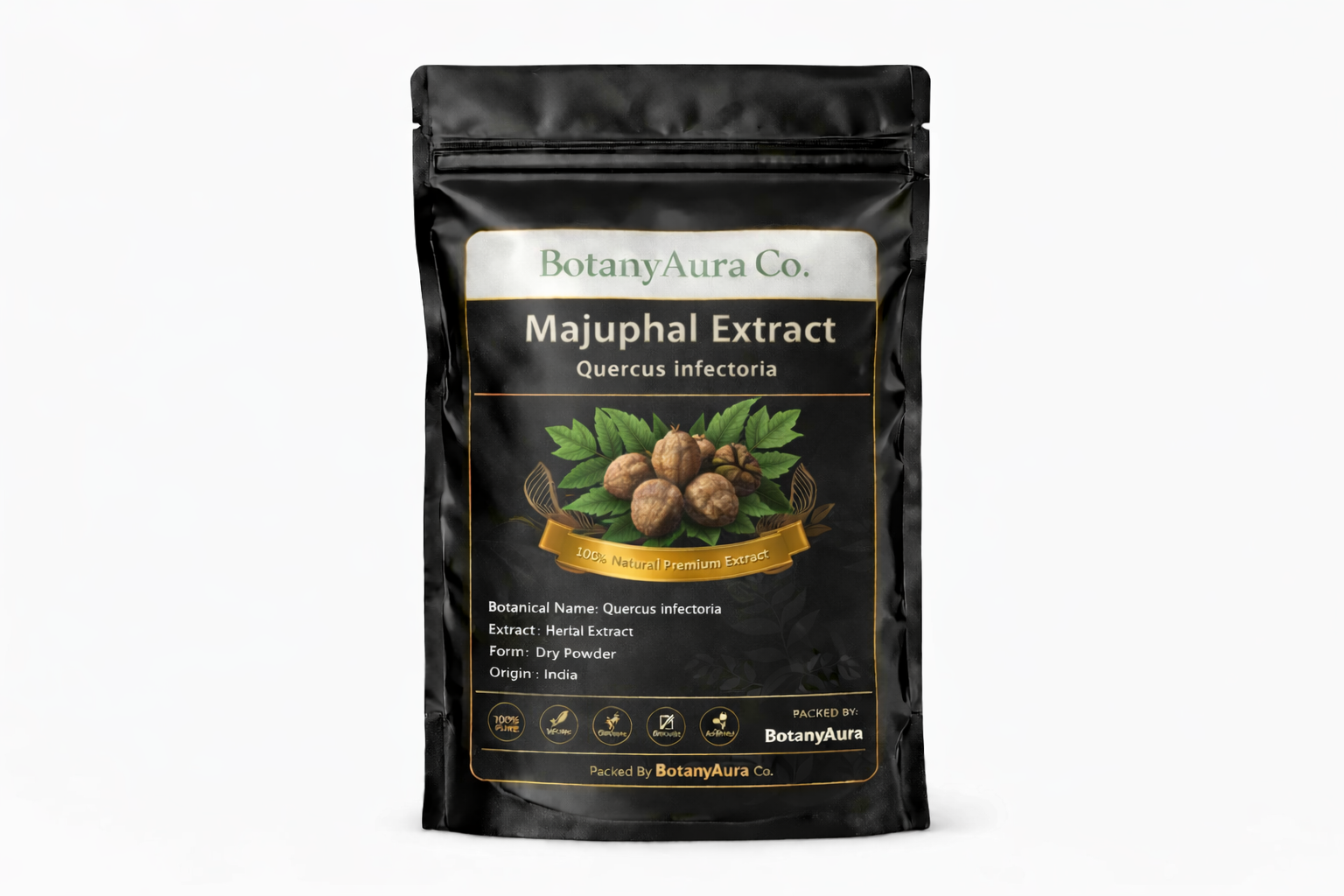 Majuphal Extract dry powder made from Quercus infectoria packed by BotanyAura Co
