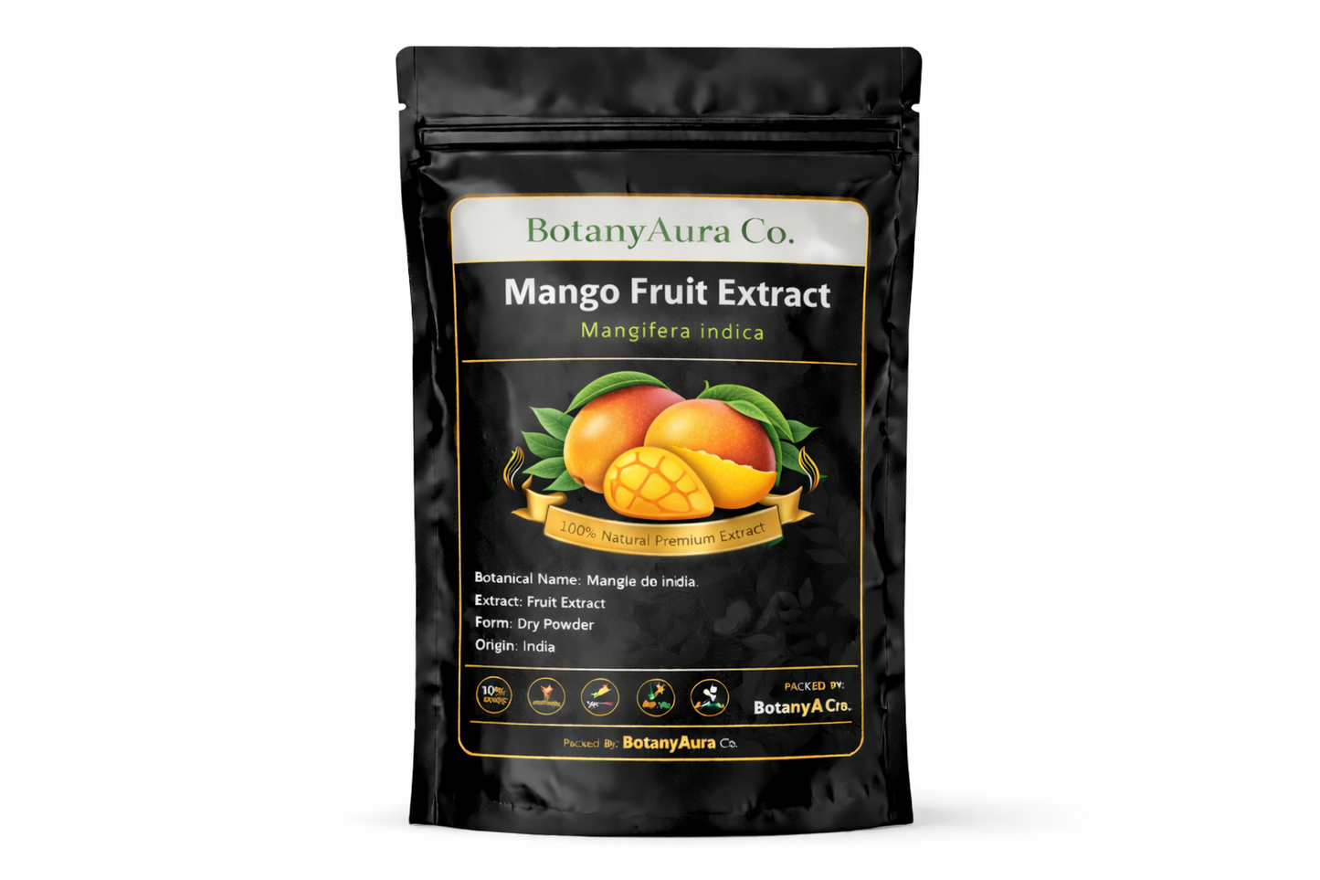 Mango Fruit Extract dry powder made from Mangifera indica packed by BotanyAura Co.