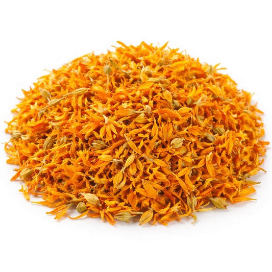 Dried Marigold Flower Petals Whole natural Calendula officinalis on white background