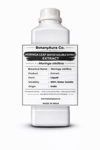 Moringa Leaf Water Soluble Extract by BotanyAura Co. in white bottle