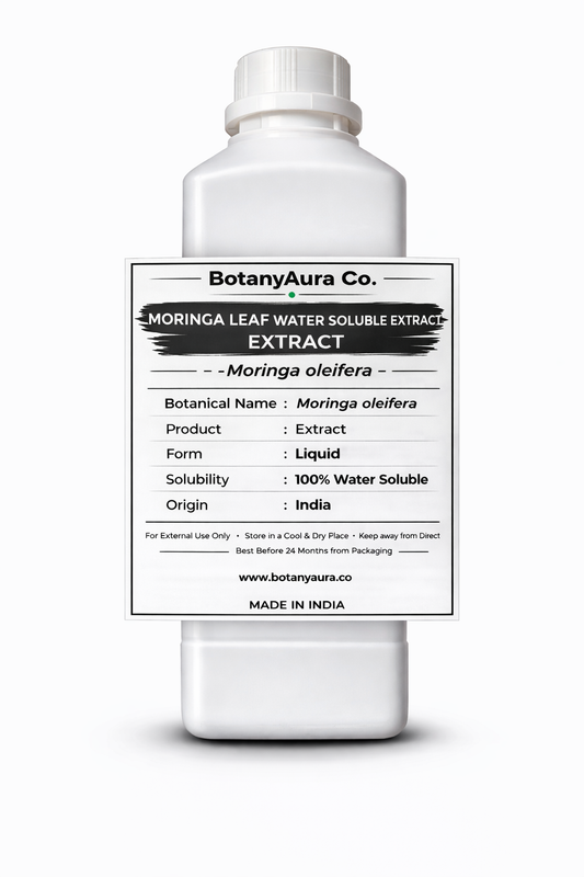 Moringa Leaf Water Soluble Extract by BotanyAura Co. in white bottle