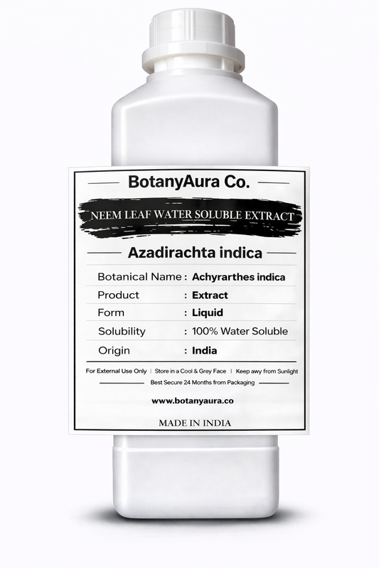 Neem Leaf Water Soluble Extract by BotanyAura Co. in white bottle