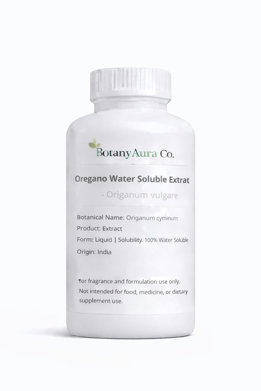 Oregano Water Soluble Extract by BotanyAura Co. in white bottle